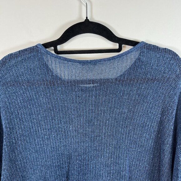J. Jill Women's Blue Linen 3/4 Sleeve Sweater Size Medium Beach Boho Mesh - Picture 8 of 9